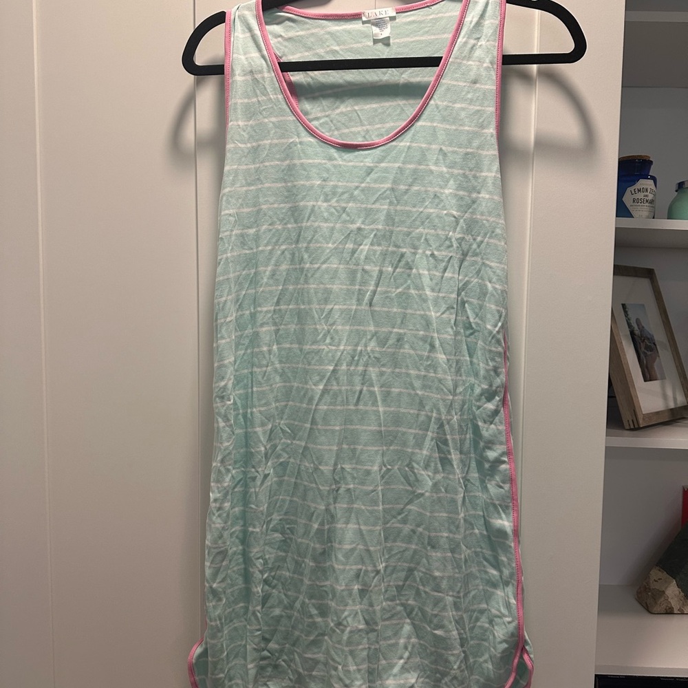 Lake Striped Sleeveless Top with Pink Trim